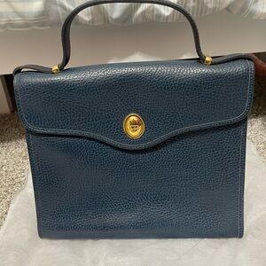 Vintage Dior Navy Blue Leather Satchel